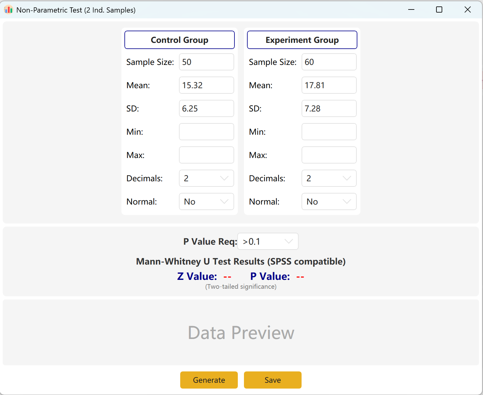 Non-Parametric 2 Samples Config